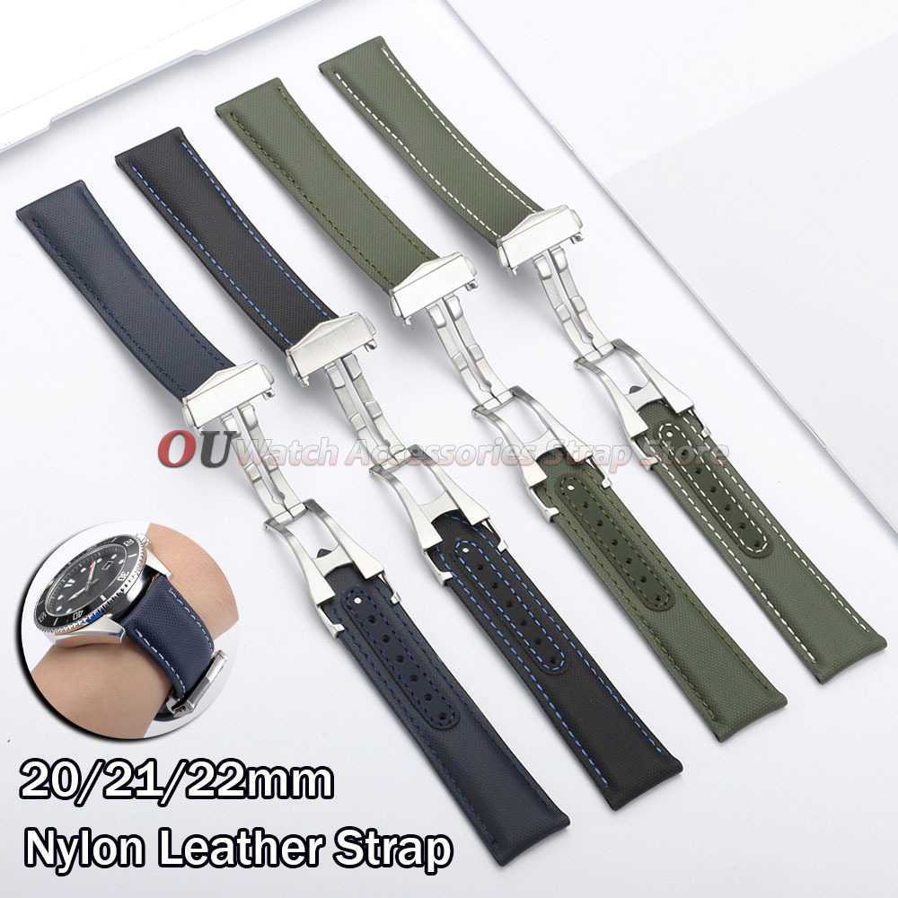 Omega Watch Seamaster - Zeildoek Nylon Lederen Horlogeband 20mm 21mm
